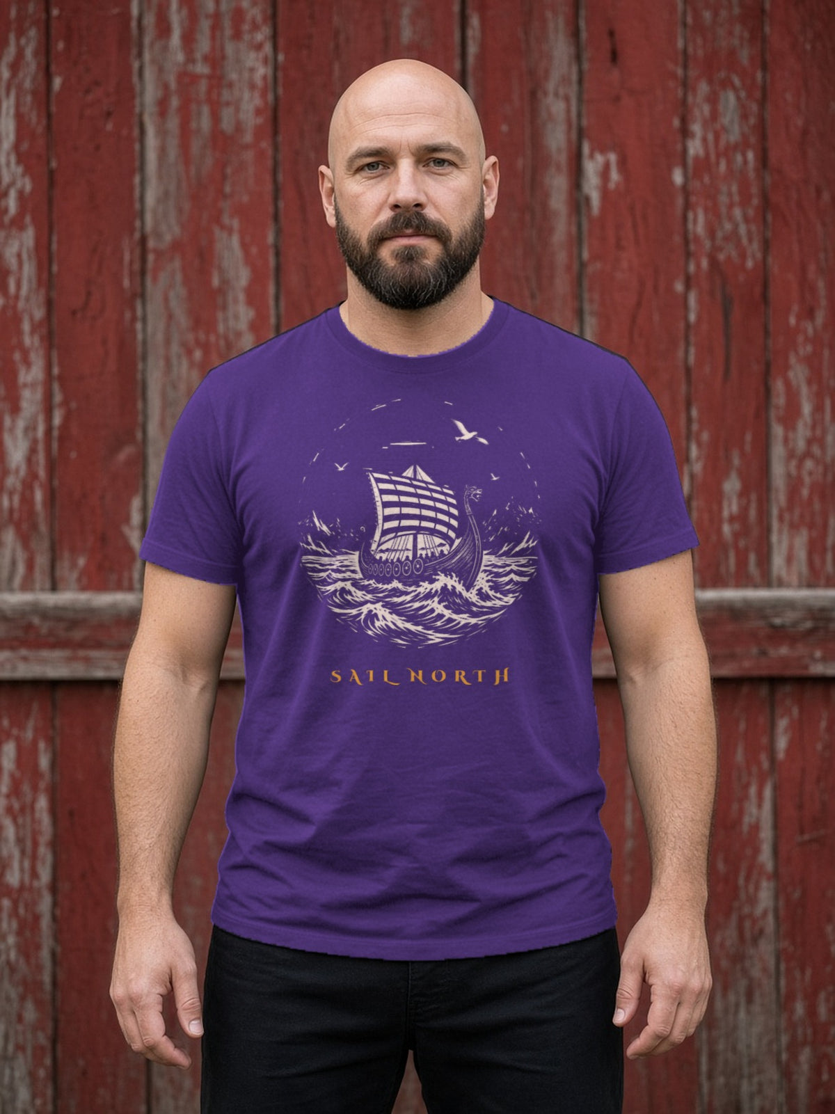 Sail North Longship Woodcut Tee - Team Purple