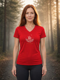 Sail North Longship Woodcut Women's V-Neck Tee (Polyester) - True Red