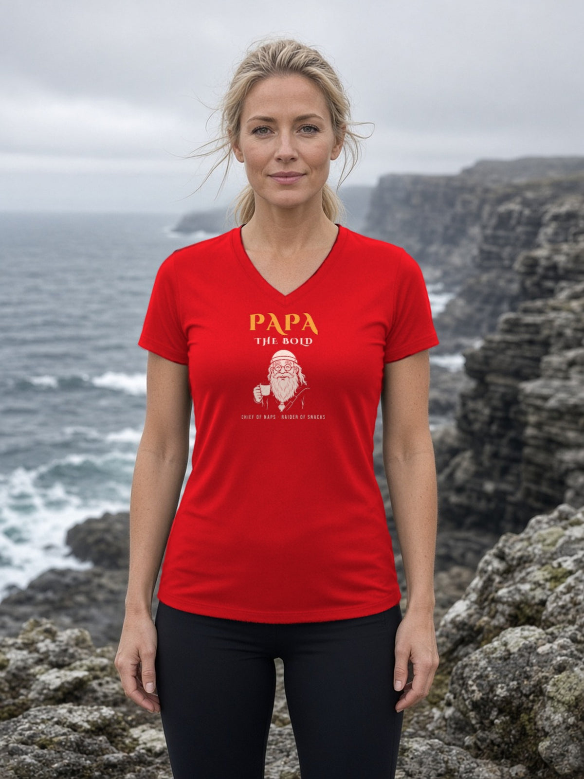 Papa the Bold Viking Grandpa Women's V-Neck Tee (Polyester) - True Red