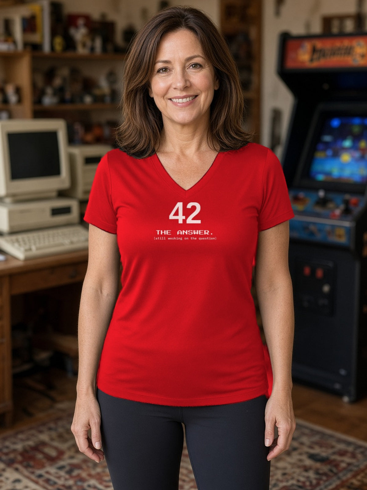 42 The Answer Women's V-Neck Tee (Polyester) - True Red