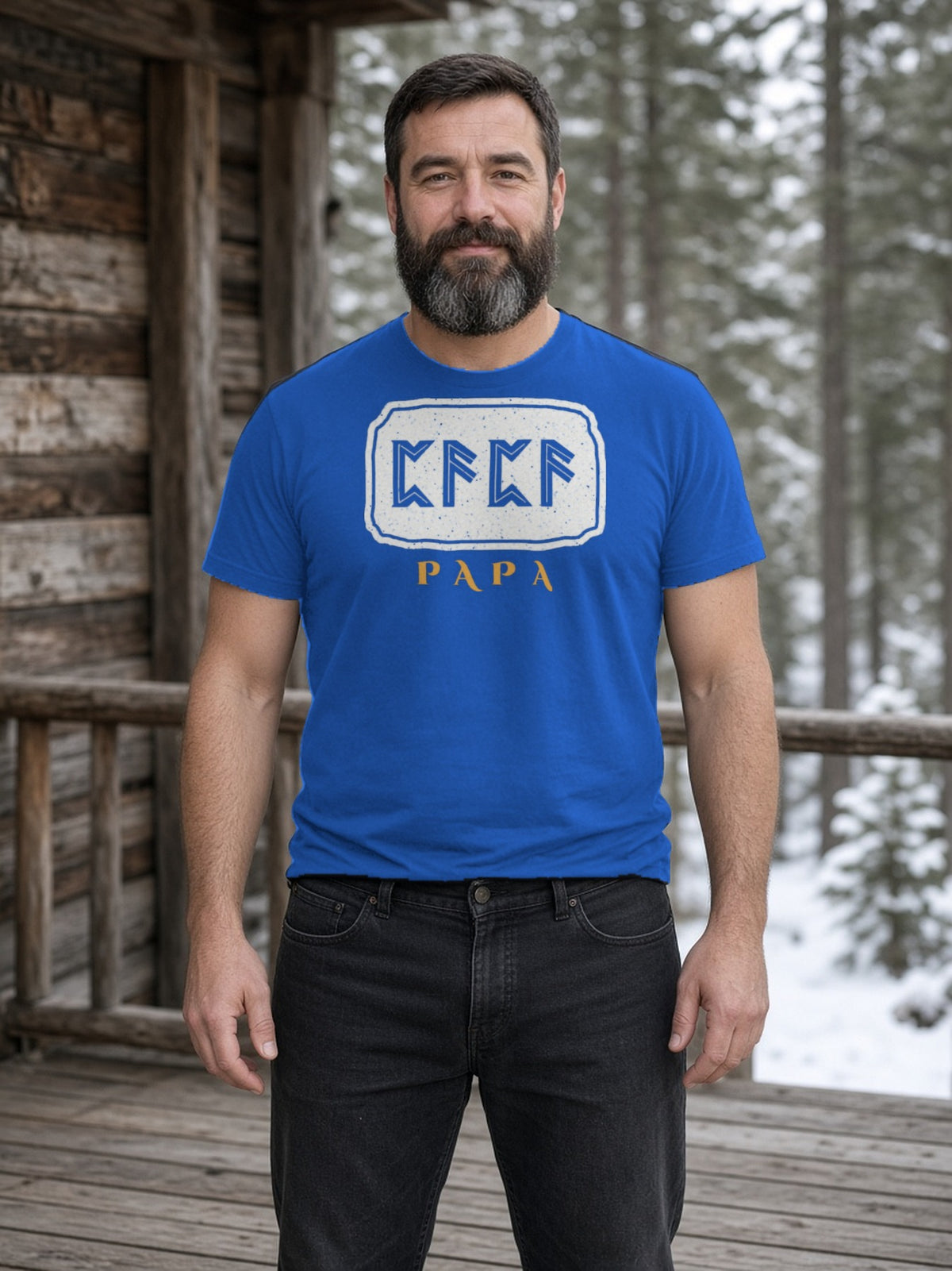 PAPA in Runes Carved Stone Tee - True Royal