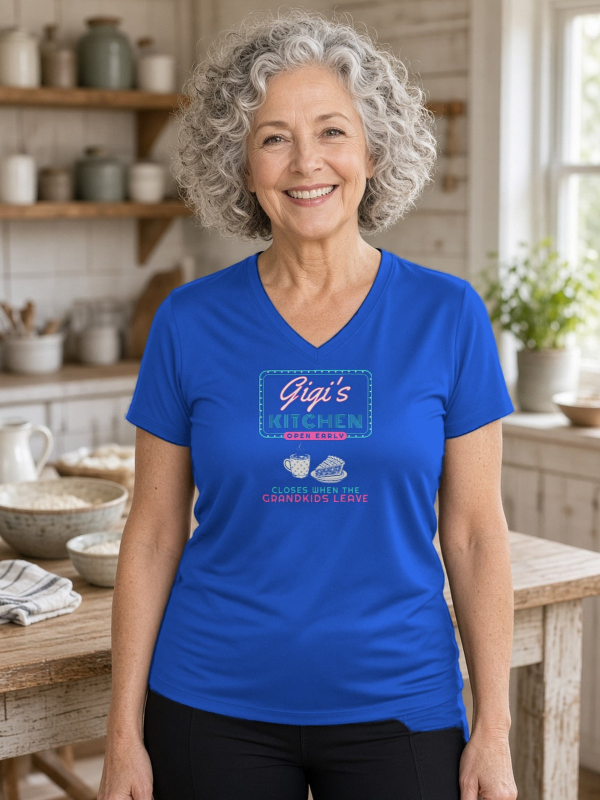 Gigi's Kitchen Retro Diner Sign Women's V-Neck Tee (Polyester) - True Royal