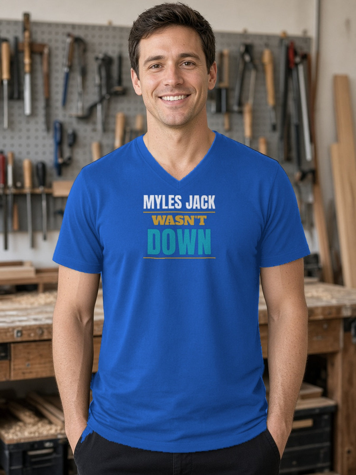 MYLES JACK WASN'T DOWN V-Neck Tee - True Royal