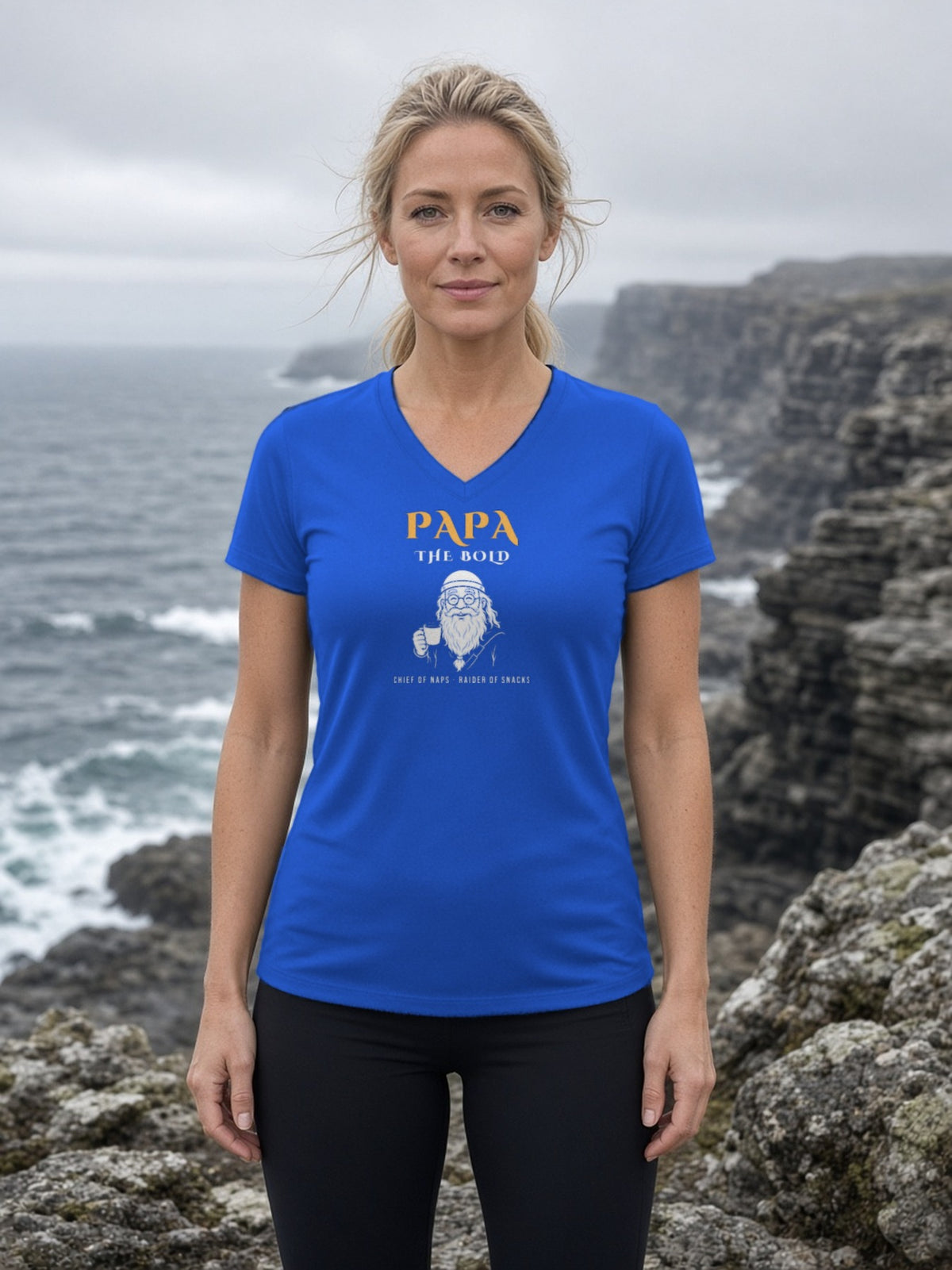 Papa the Bold Viking Grandpa Women's V-Neck Tee (Polyester) - True Royal