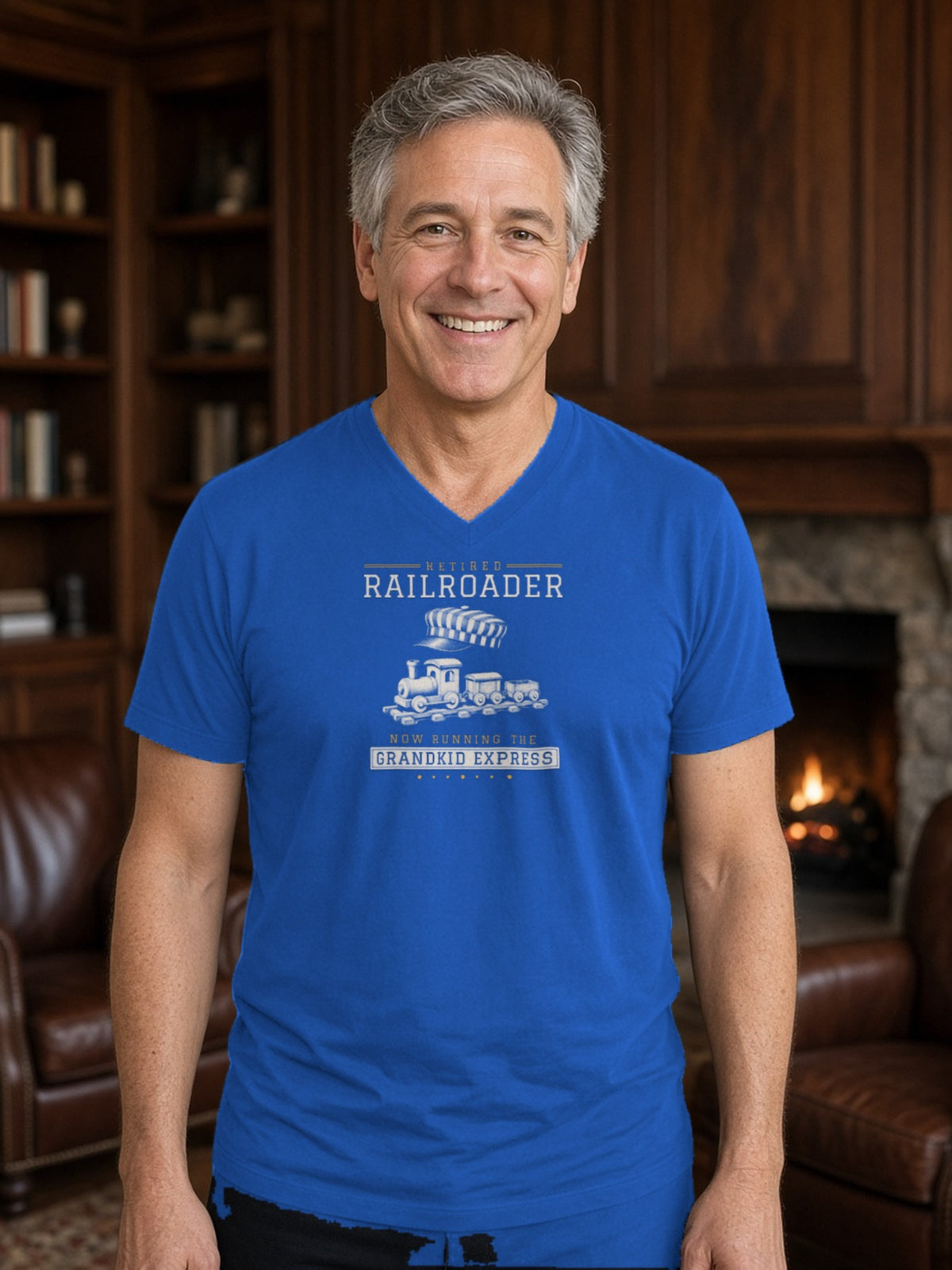 Retired Railroader Grandkid Express V-Neck Tee - True Royal