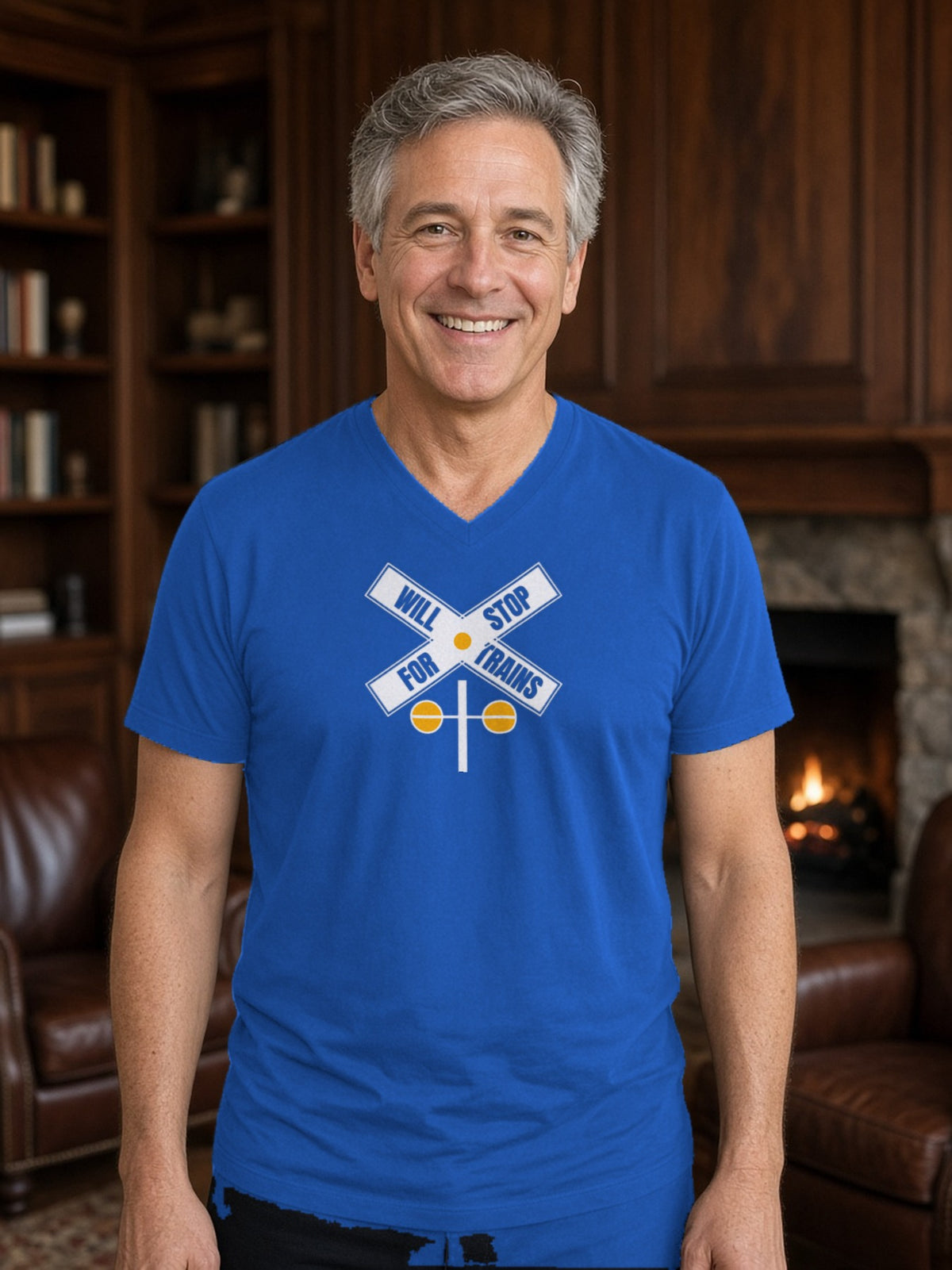 Will Stop For Trains V-Neck Tee - True Royal