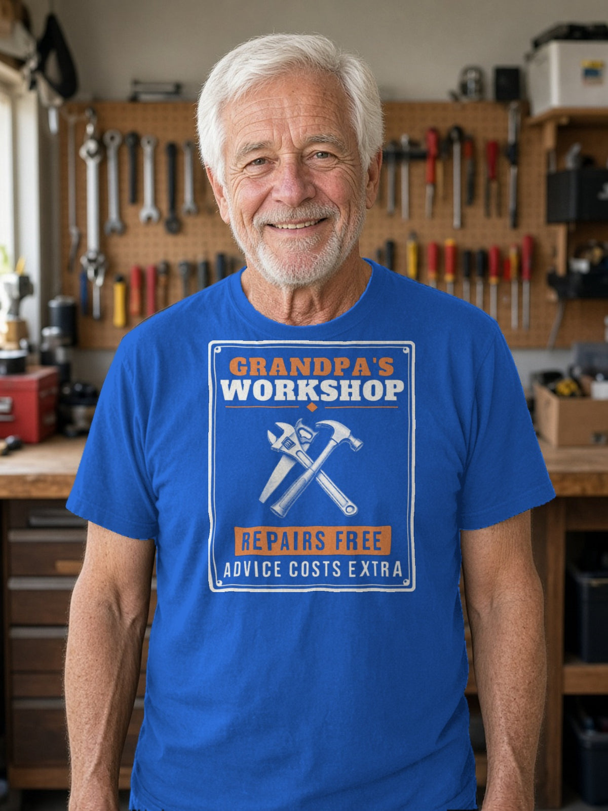 Grandpa's Workshop Tin Sign Tee - True Royal
