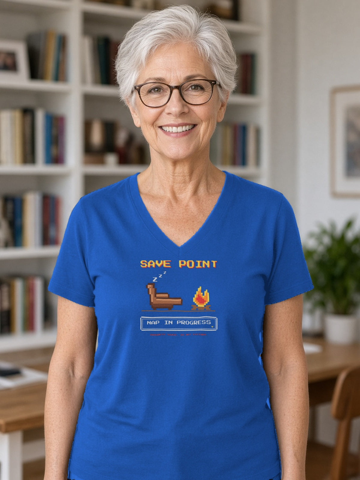 Save Point Nap in Progress V-Neck Tee - True Royal