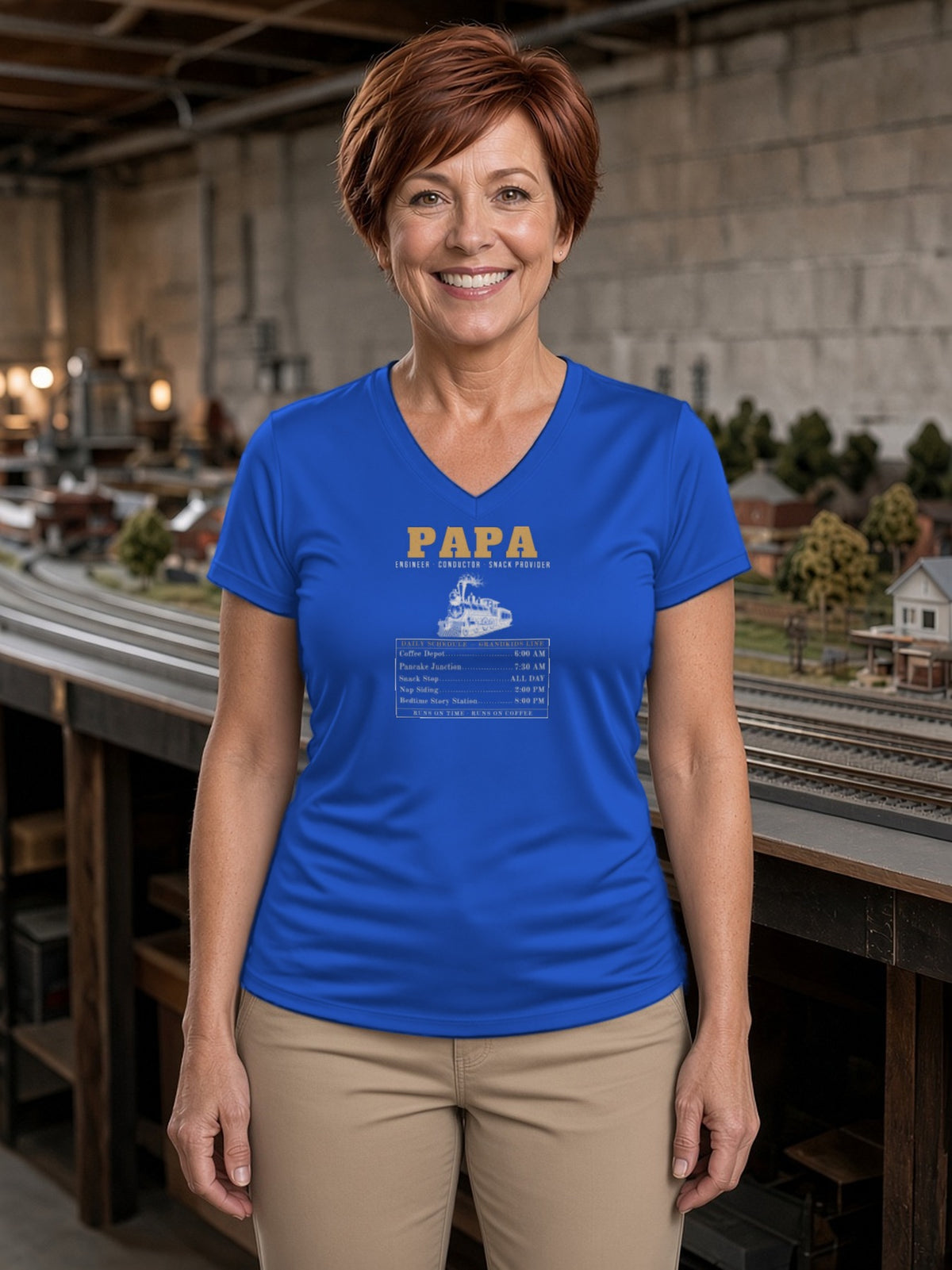 Papa: Engineer, Conductor, Snack Provider Women's V-Neck Tee (Polyester) - True Royal