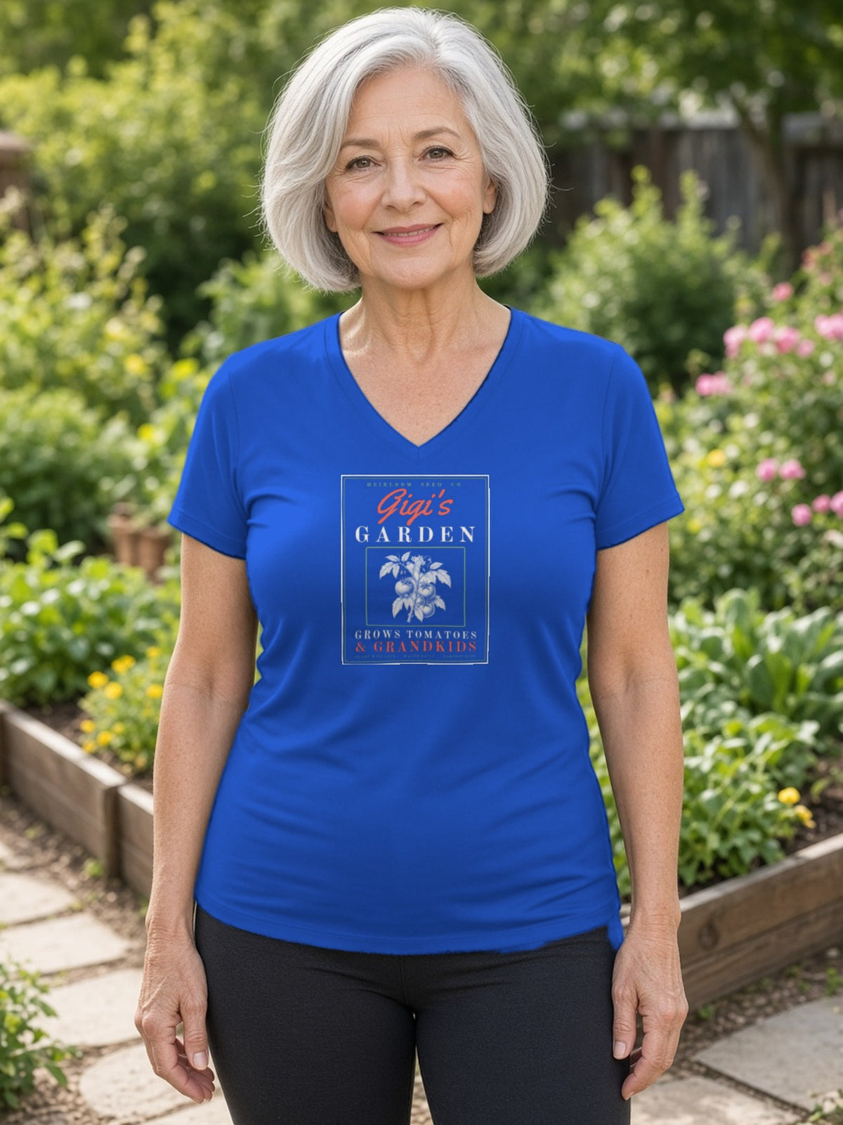 Gigi's Garden Seed Packet Women's V-Neck Tee (Polyester) - True Royal
