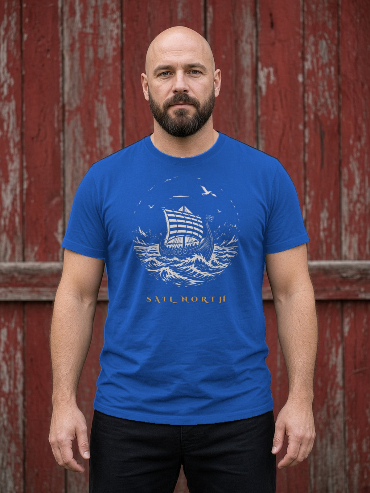 Sail North Longship Woodcut Tee - True Royal