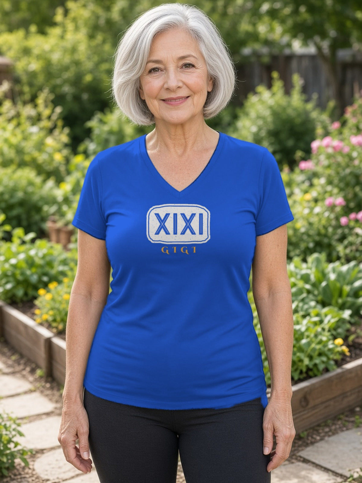 GIGI in Runes Carved Stone Women's V-Neck Tee (Polyester) - True Royal