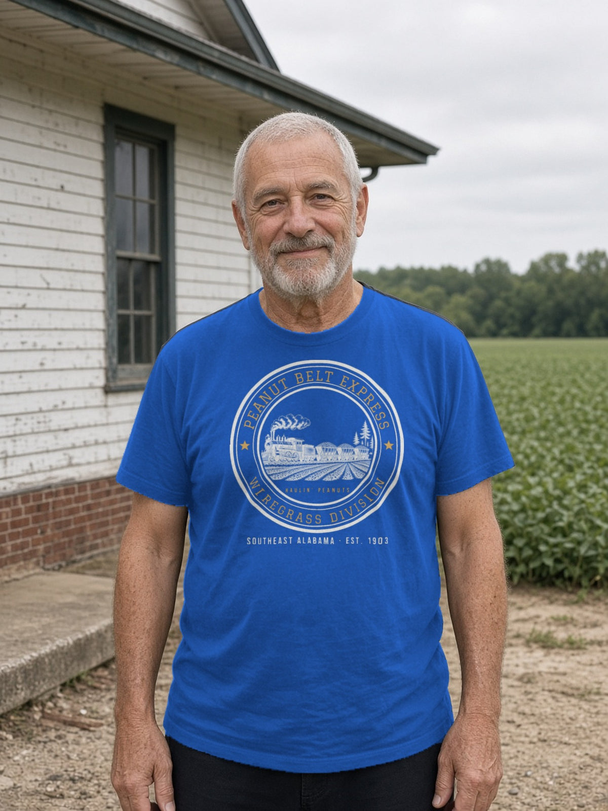 Peanut Belt Express Railroad Herald Tee - True Royal