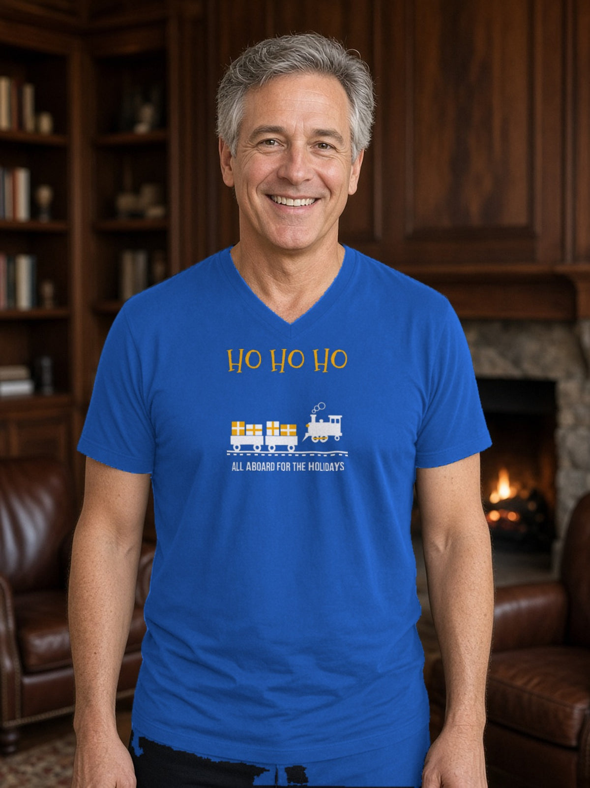 HO HO HO Model Railroad V-Neck Tee - True Royal