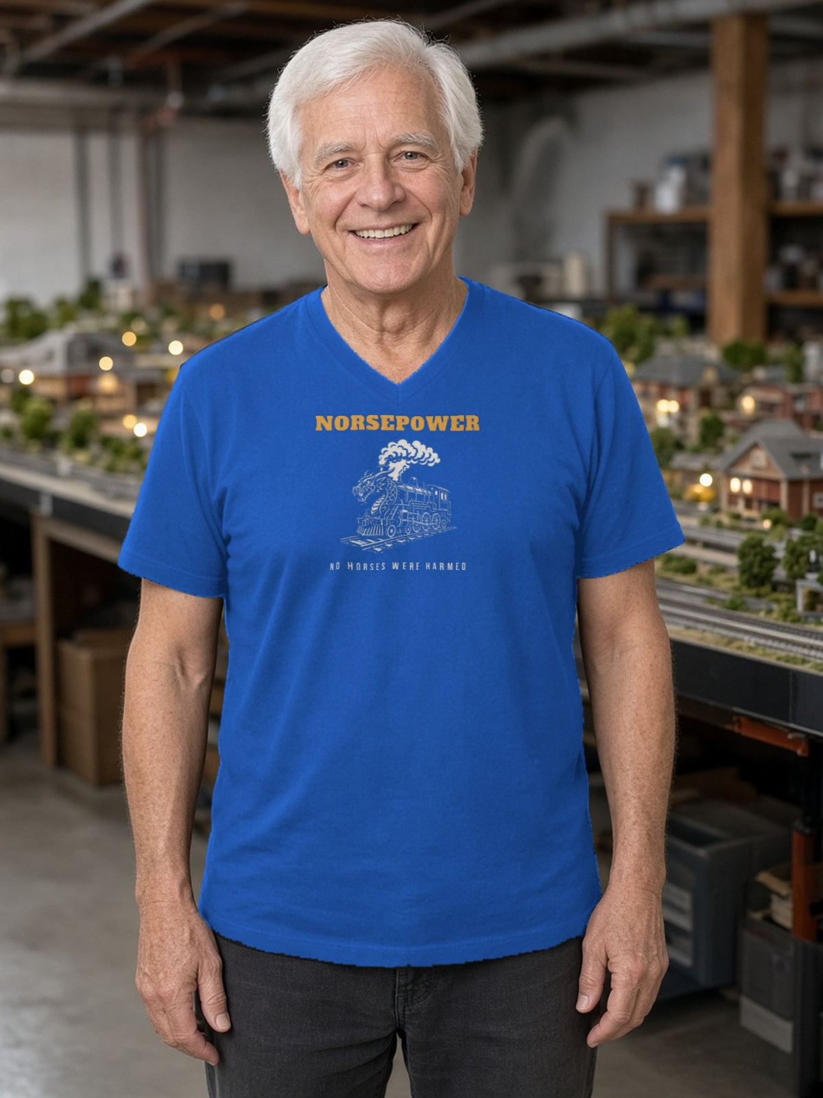 NORSEPOWER Dragon Steam Locomotive V-Neck Tee - True Royal