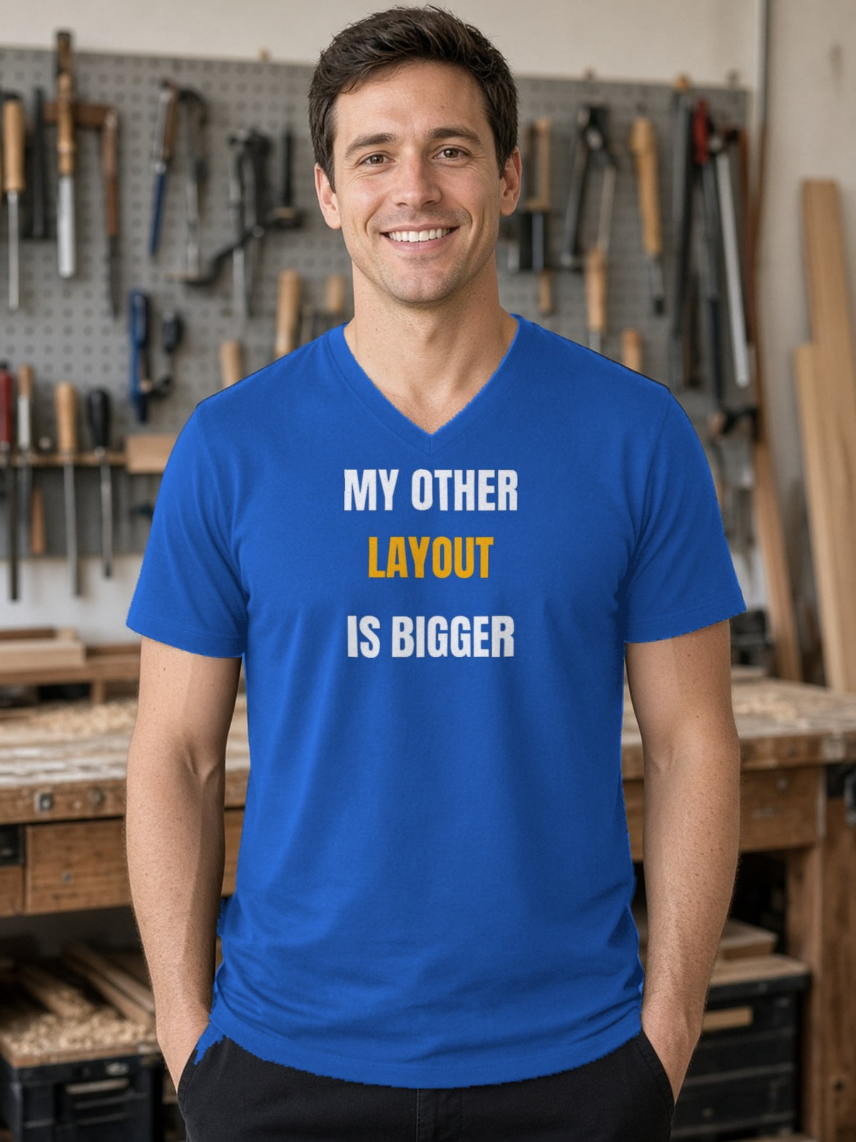 My Other Layout Is Bigger V-Neck Tee - True Royal