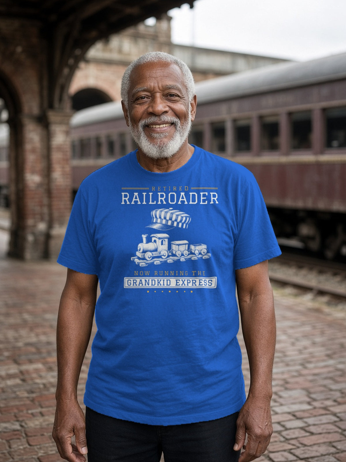 Retired Railroader Grandkid Express Tee - True Royal