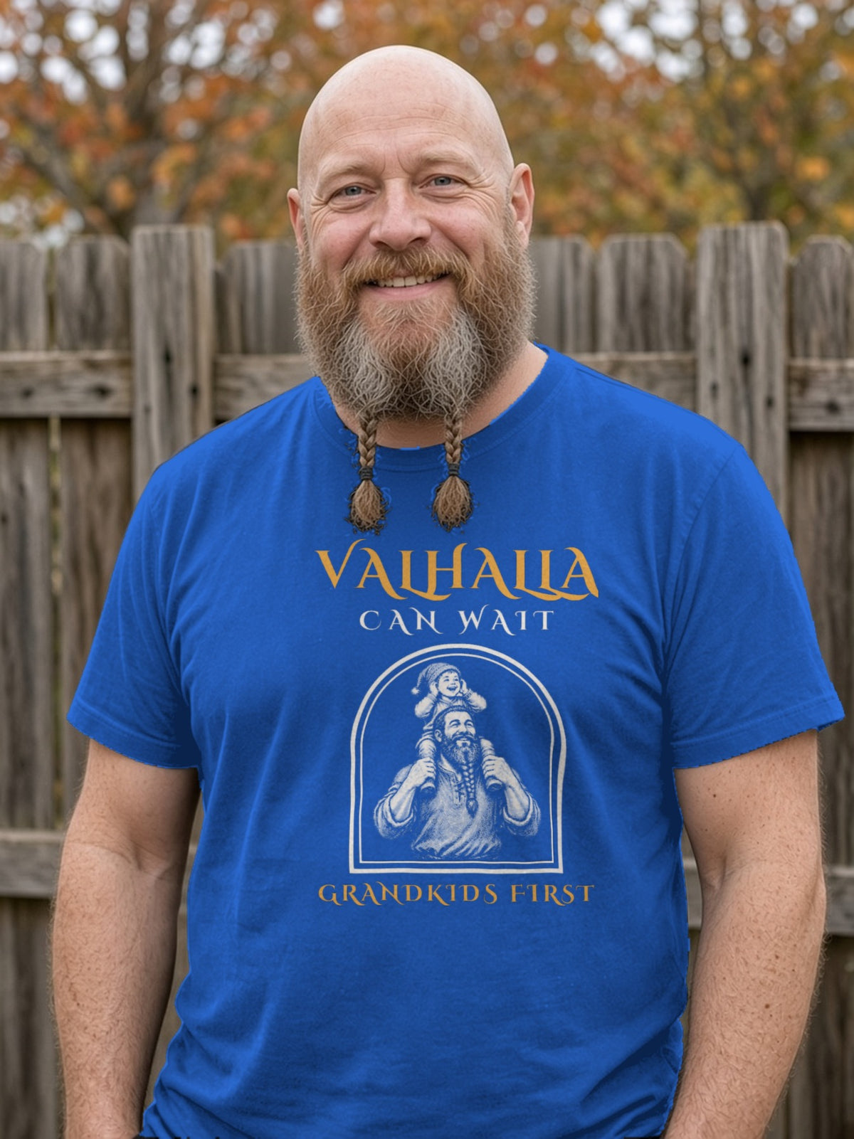 Valhalla Can Wait, Grandkids First Viking Tee - True Royal