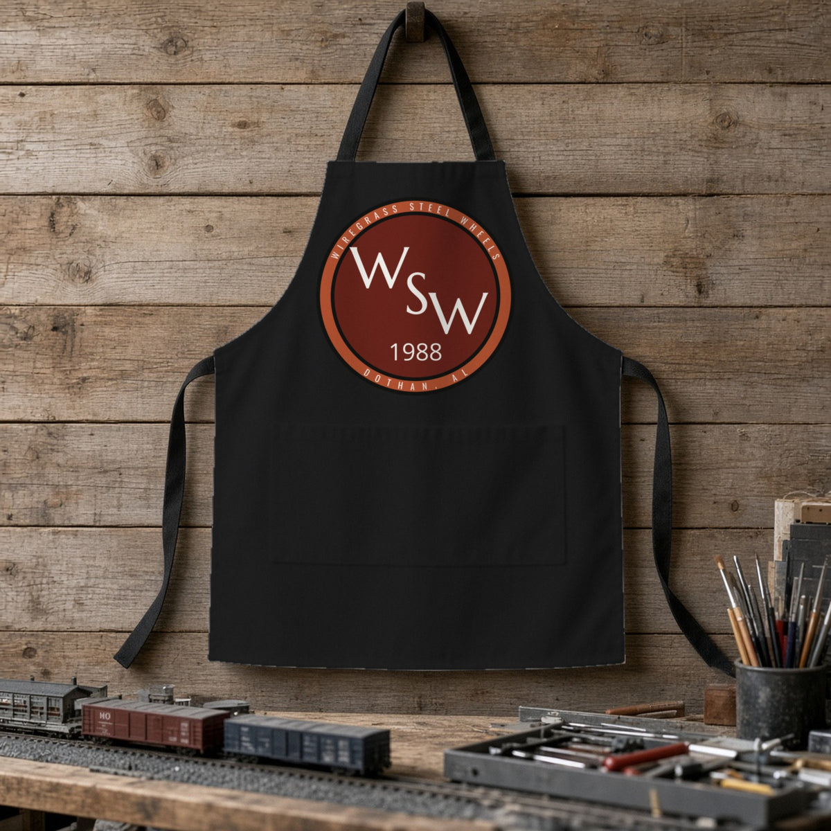 Wiregrass Steel Wheels Apron – Deep Black