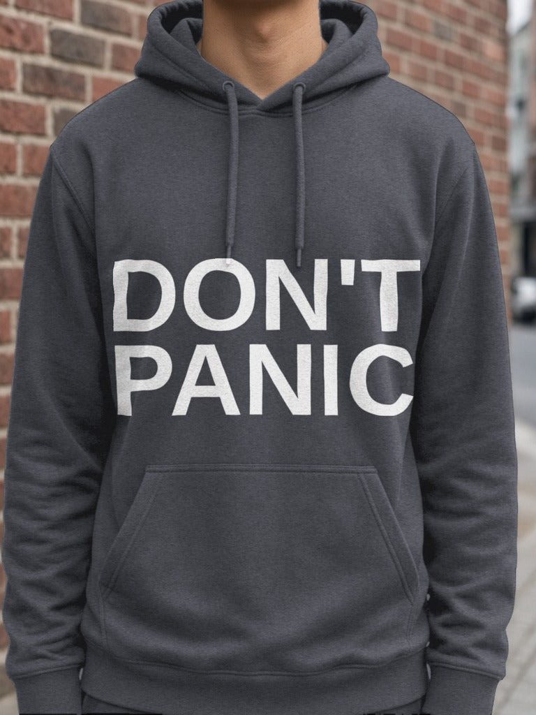 DON'T PANIC Big Text Hoodie – Dark Heather