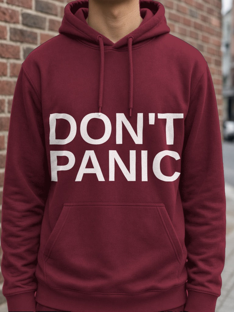 DON'T PANIC Big Text Hoodie – Maroon