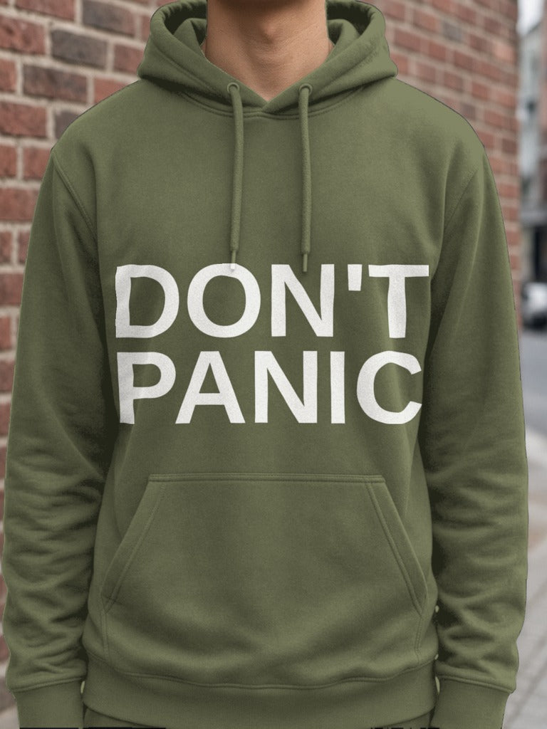 DON'T PANIC Big Text Hoodie – Military Green