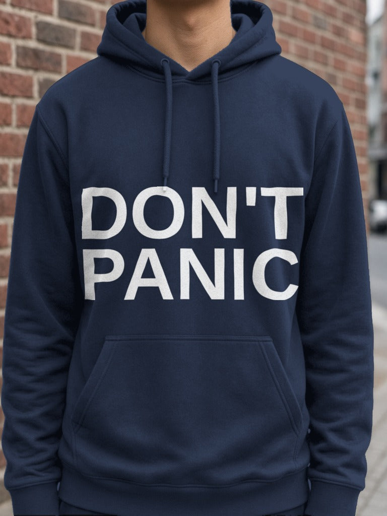 DON'T PANIC Big Text Hoodie – Navy