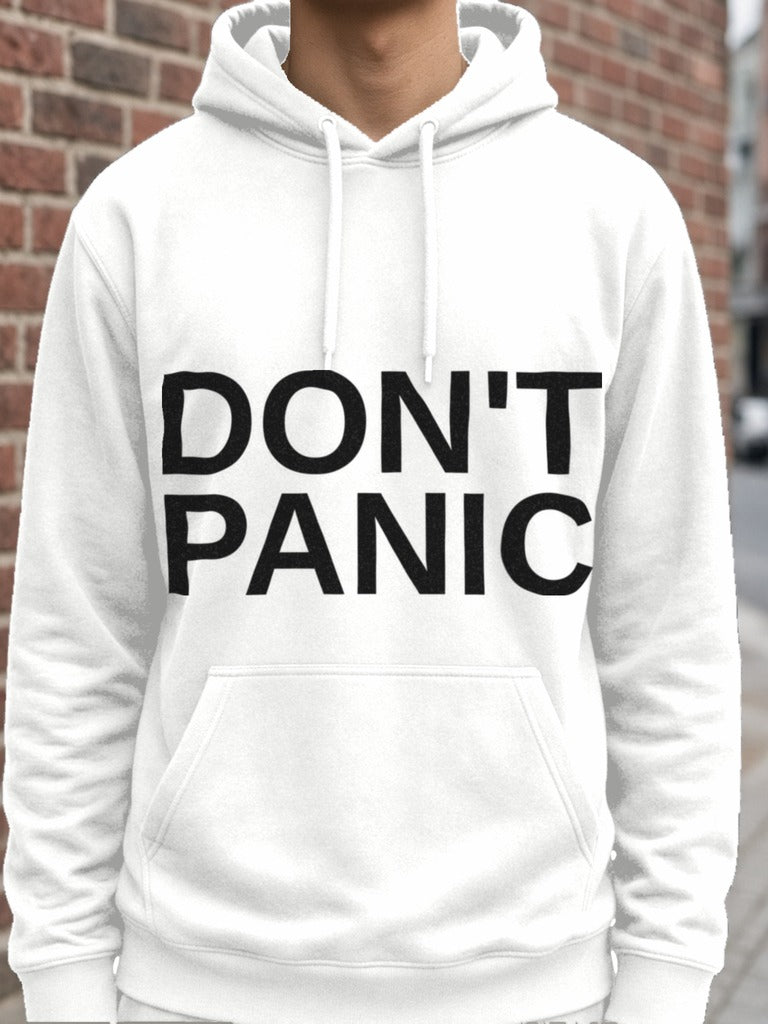DON'T PANIC Big Text Hoodie - White