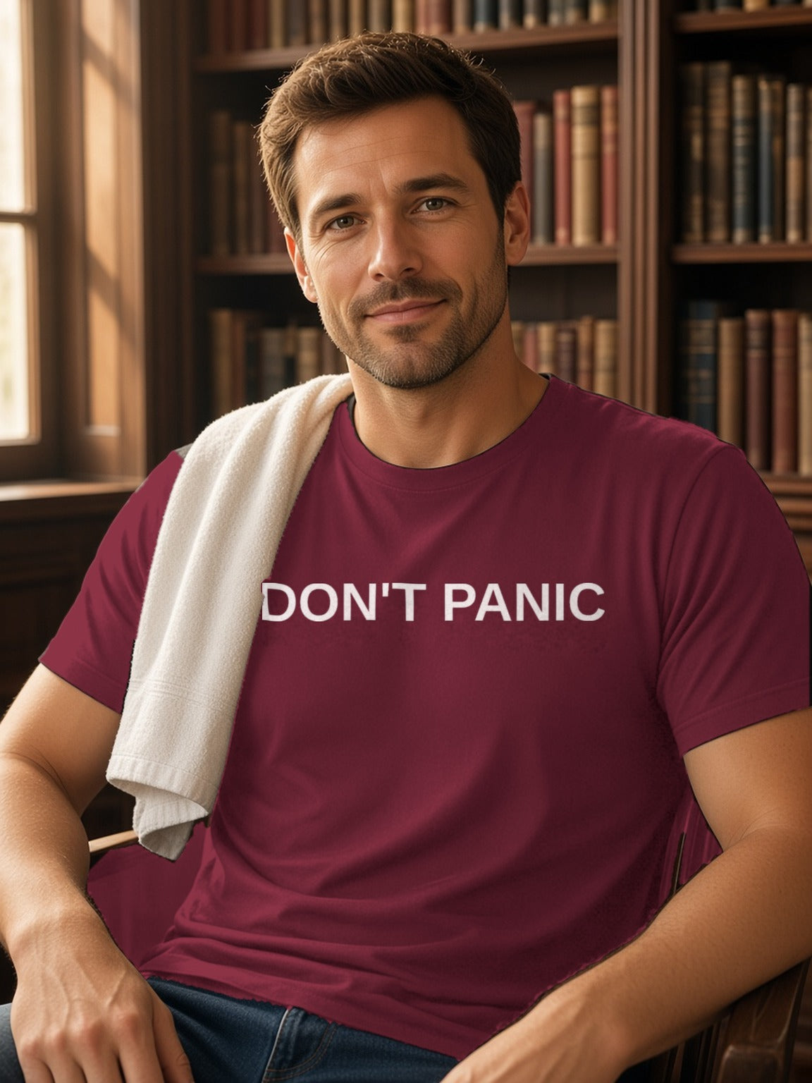 DON'T PANIC Tee – Maroon
