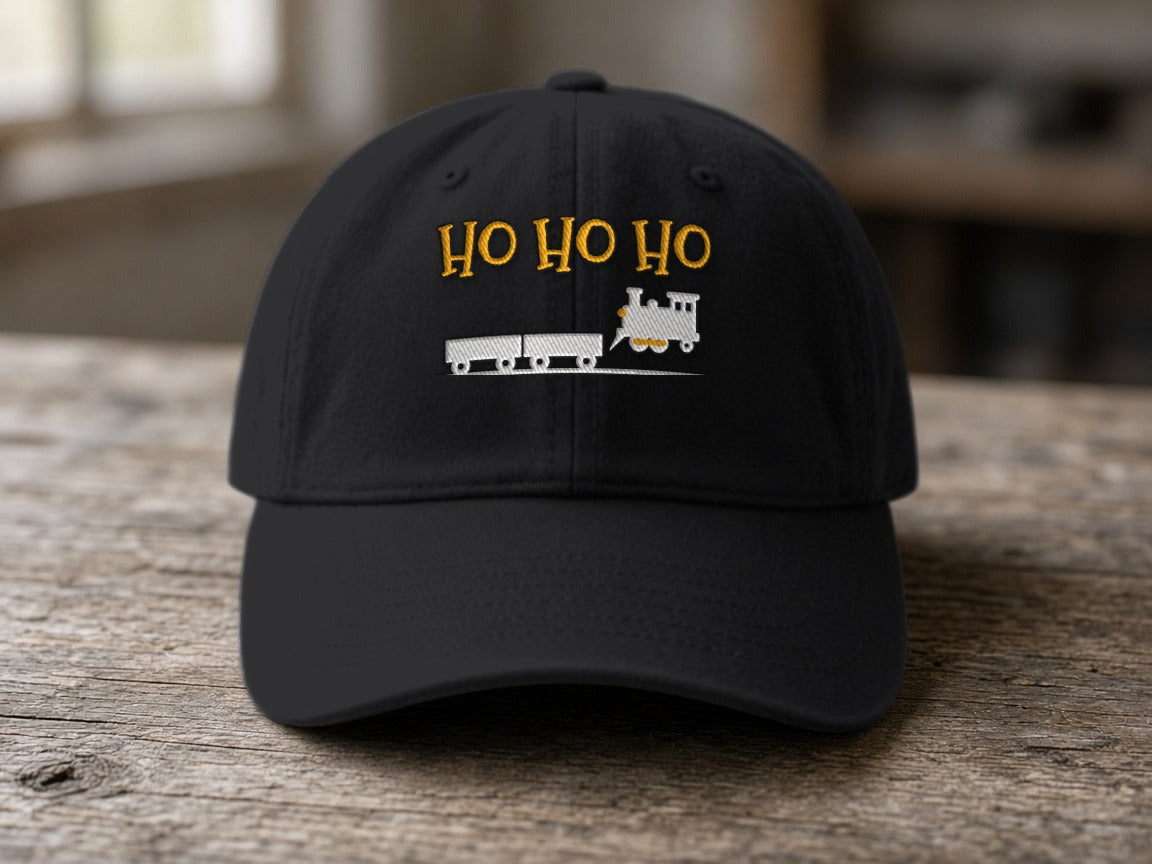 HO HO HO Model Railroad Dad Hat – Black