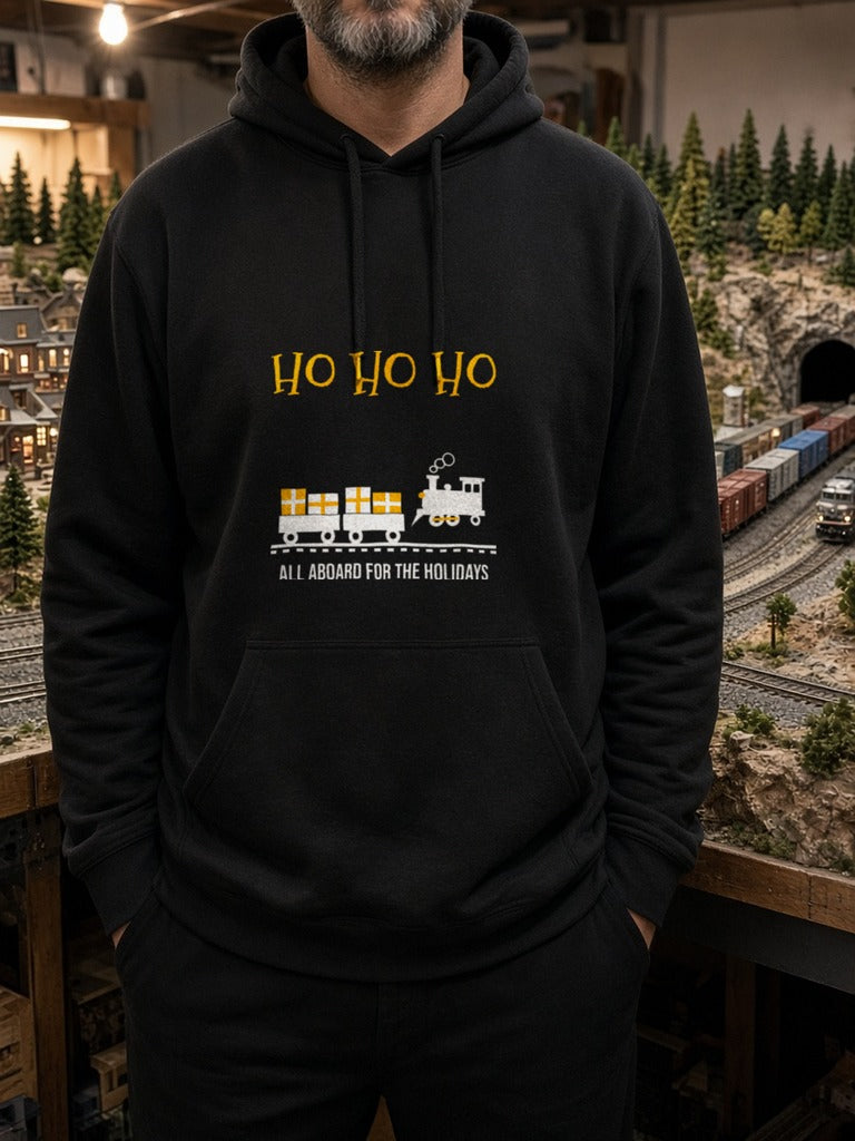 HO HO HO Model Railroad Hoodie – Black