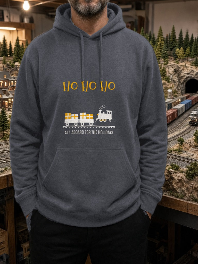 HO HO HO Model Railroad Hoodie – Dark Heather