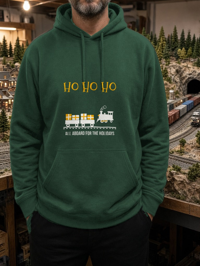 HO HO HO Model Railroad Hoodie – Forest Green