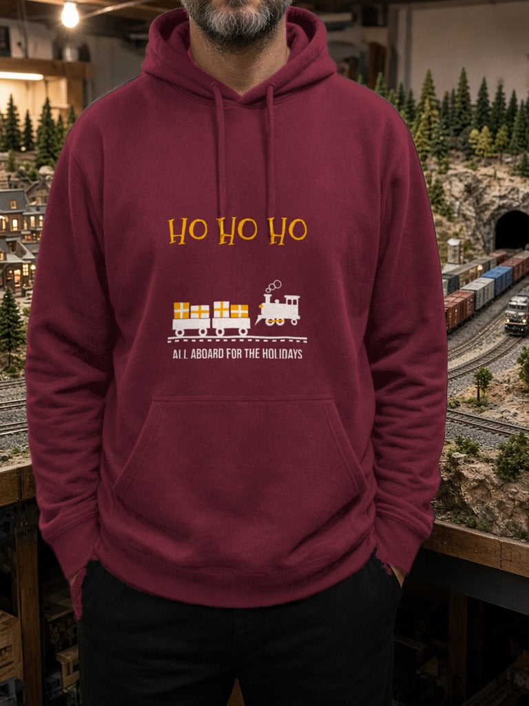 HO HO HO Model Railroad Hoodie – Maroon