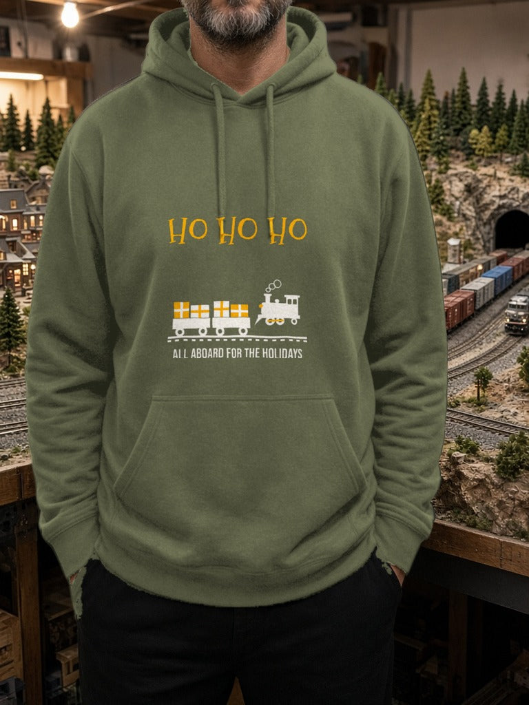 HO HO HO Model Railroad Hoodie – Military Green