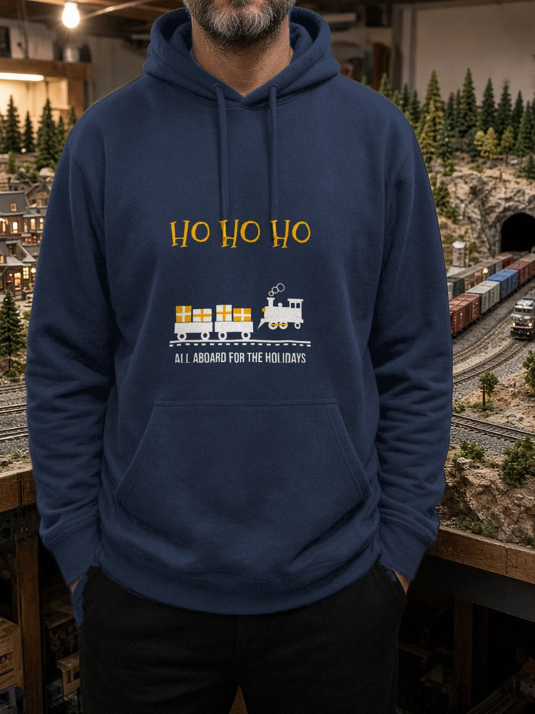 HO HO HO Model Railroad Hoodie – Navy