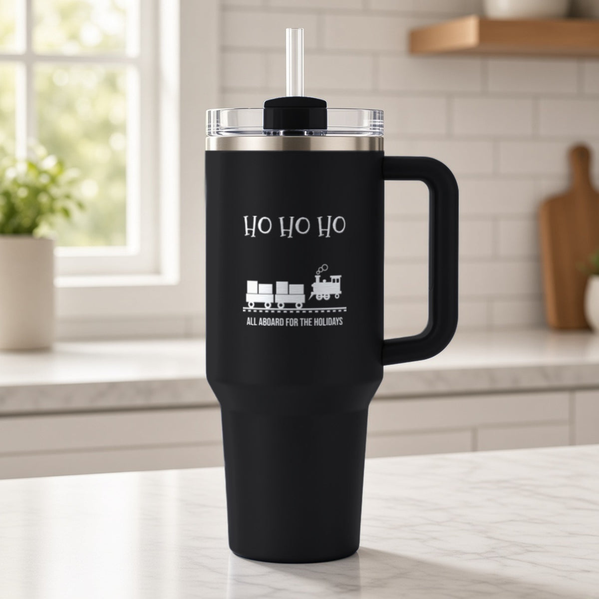 HO HO HO Model Railroad Insulated Tumbler 40oz Engraved – Black