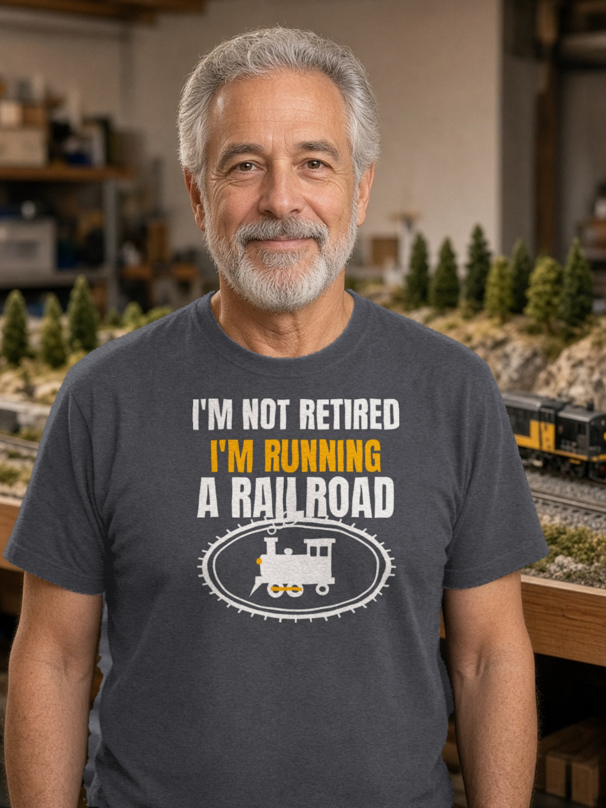 Not Retired, Just Model Railroading Full Time – Dark Grey Heather