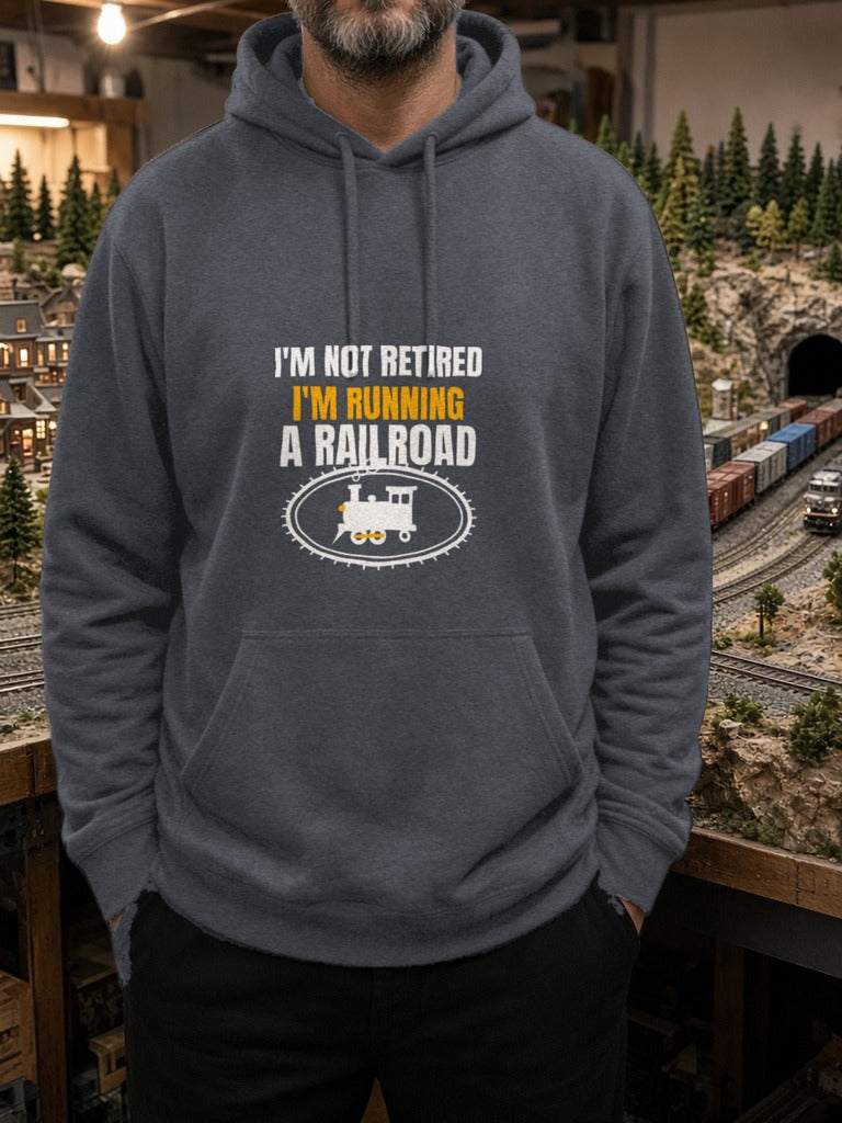 Not Retired, Just Model Railroading Full Time Hoodie – Dark Heather