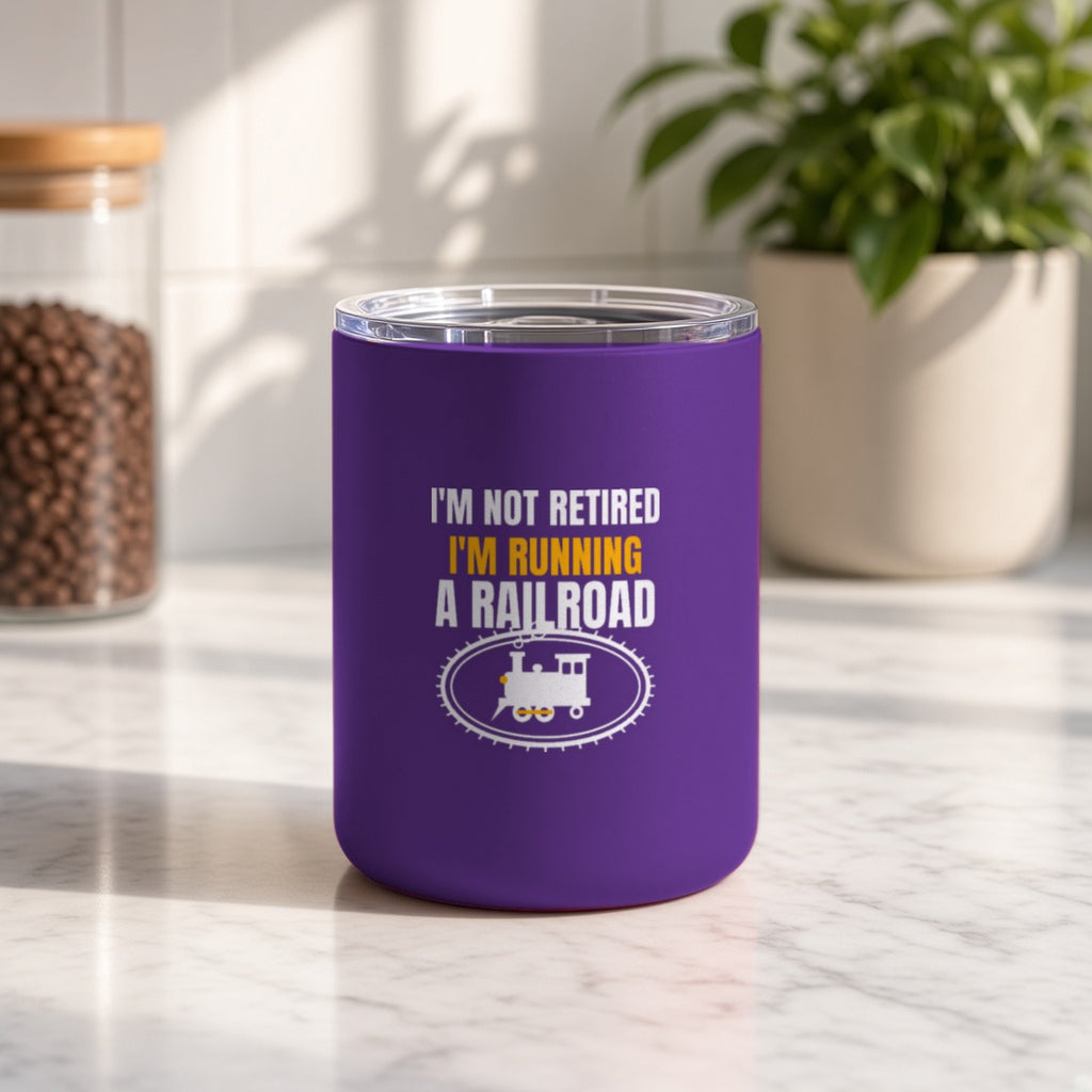 Not Retired, Just Model Railroading Full Time Insulated Tumbler 10oz – Dark Purple