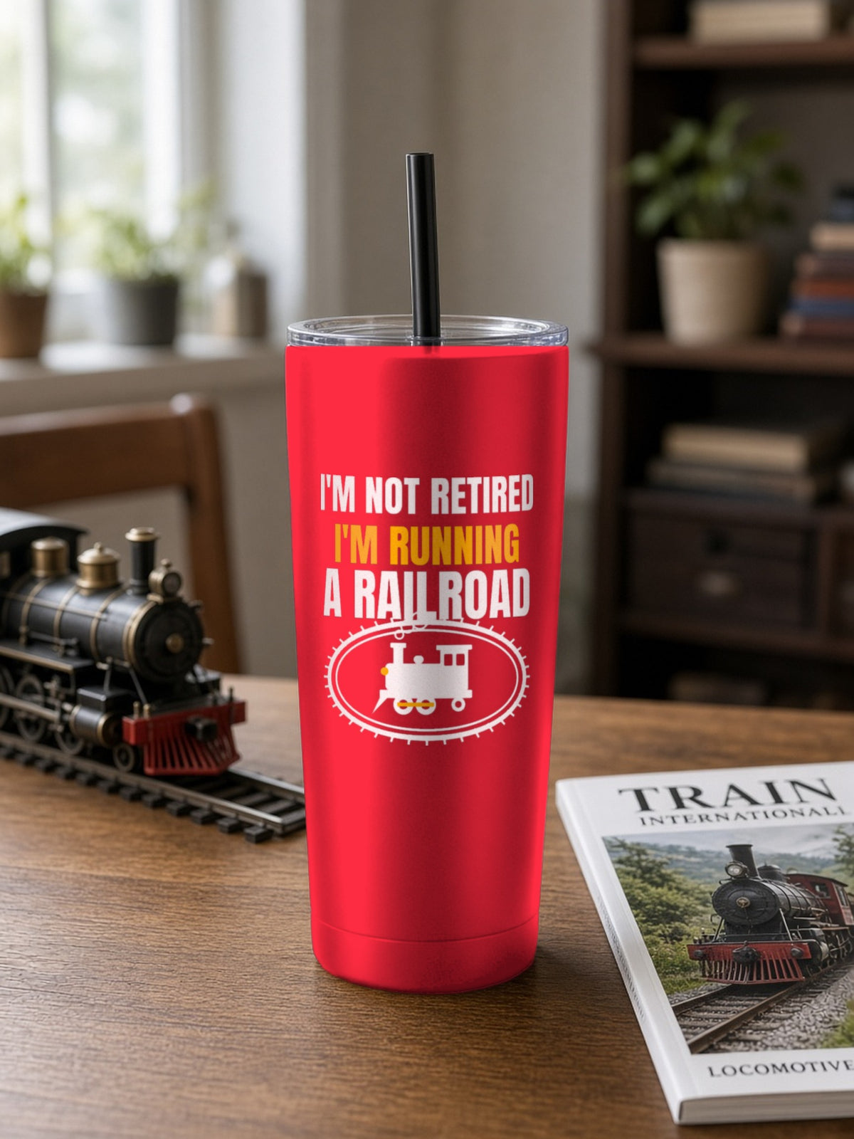 Not Retired, Just Model Railroading Full Time Insulated Tumbler 20oz – Red