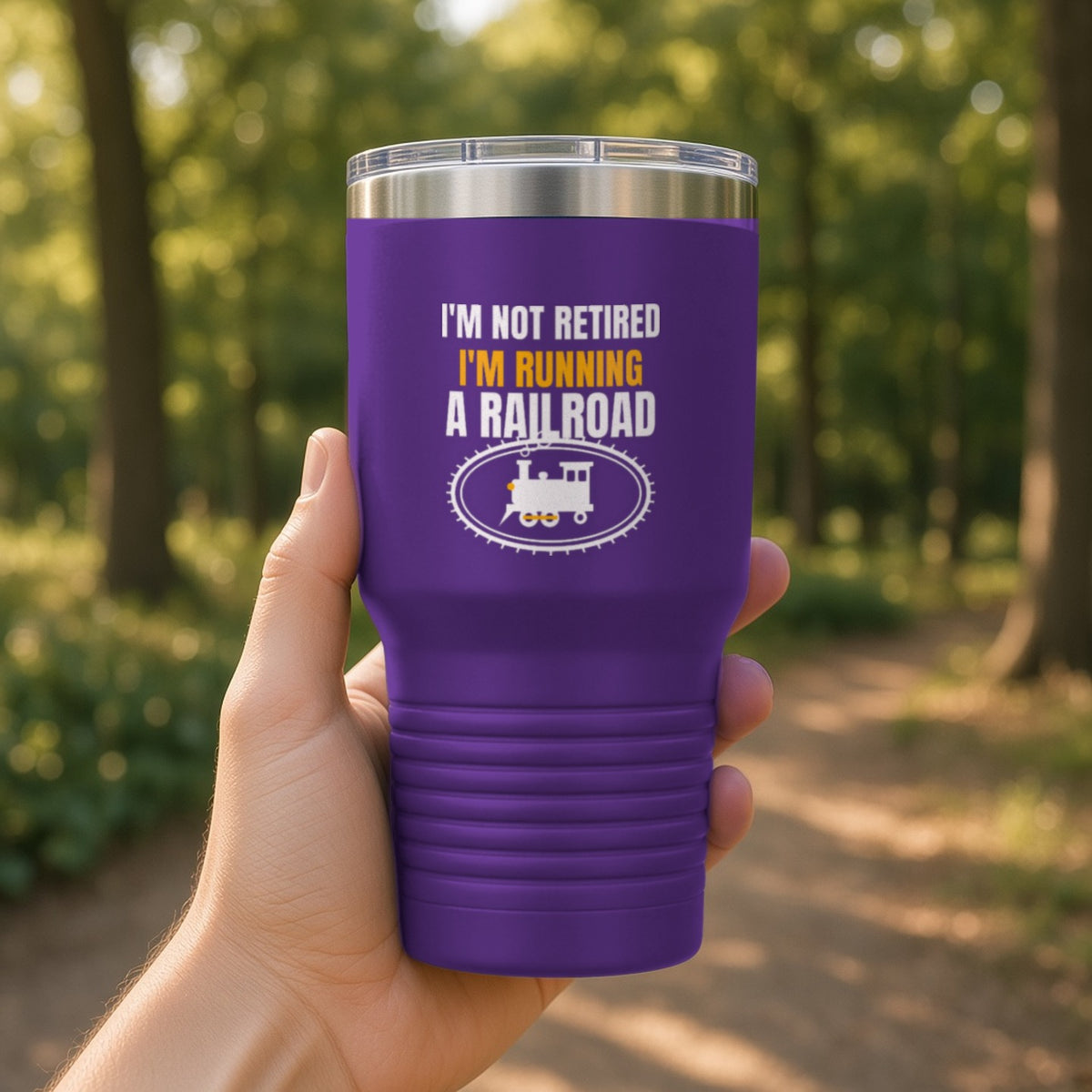 Not Retired, Just Model Railroading Full Time Insulated Tumbler 30oz – Dark Purple