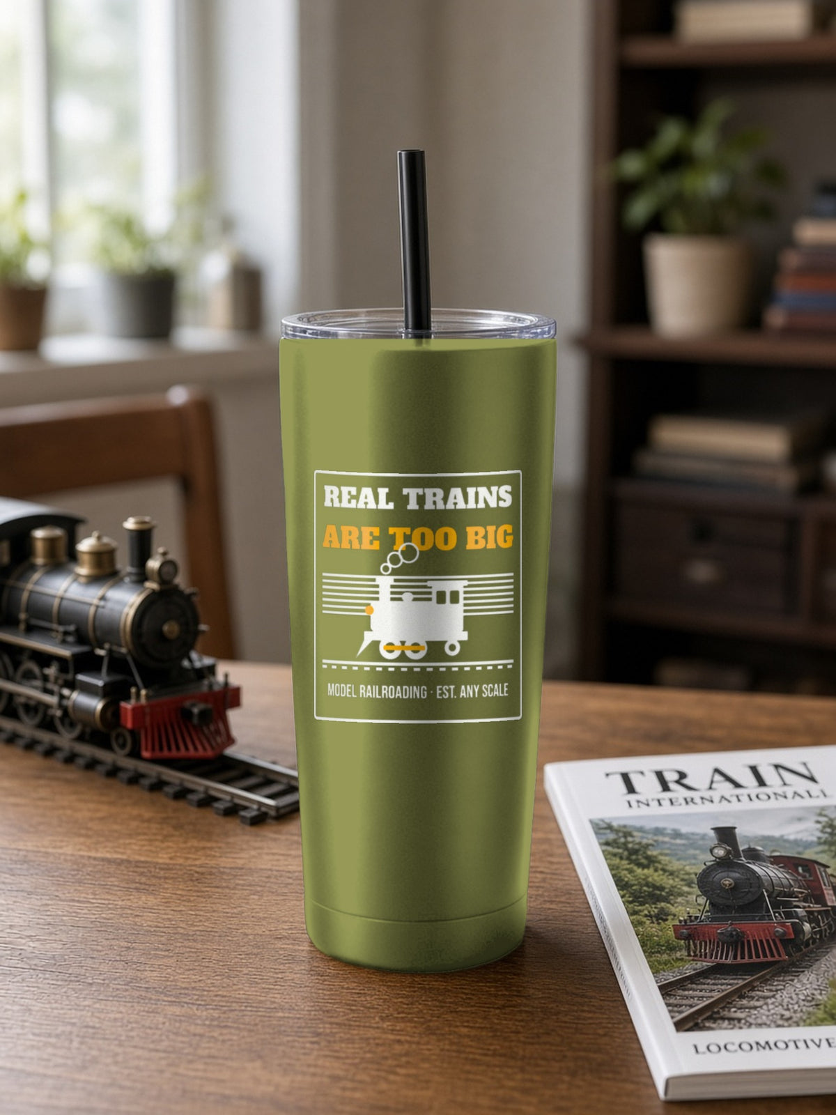 Real Trains Were Too Big Insulated Tumbler 20oz – Olive Green