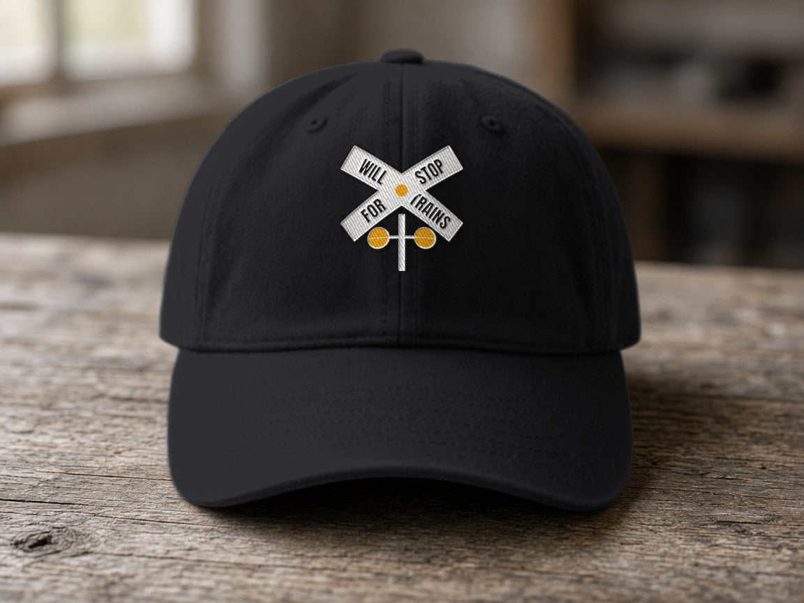 Will Stop For Trains Dad Hat – Black