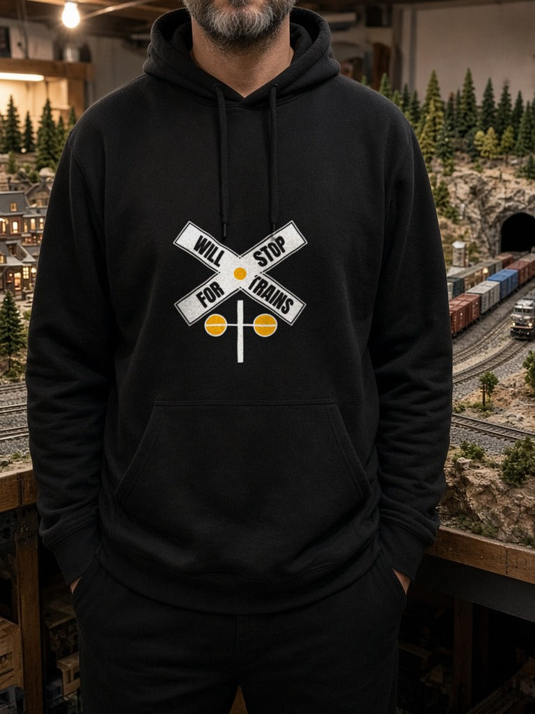 Will Stop For Trains Hoodie – Black