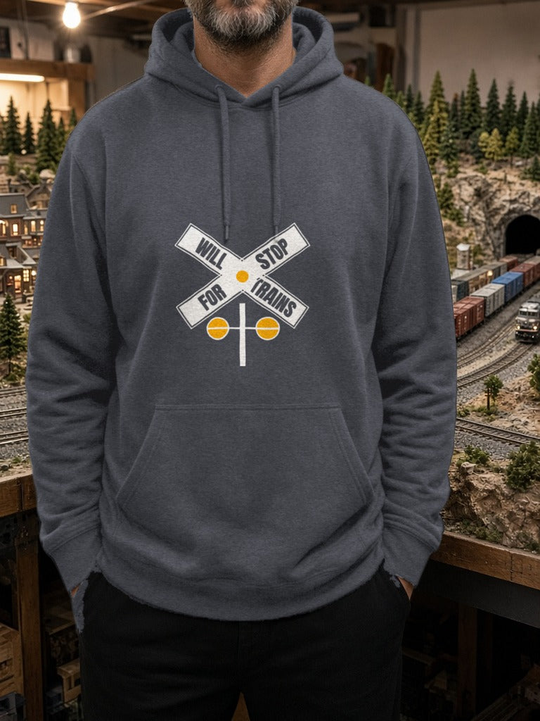 Will Stop For Trains Hoodie – Dark Heather