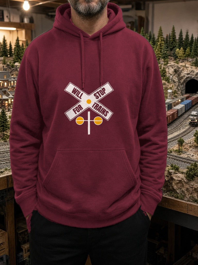 Will Stop For Trains Hoodie – Maroon