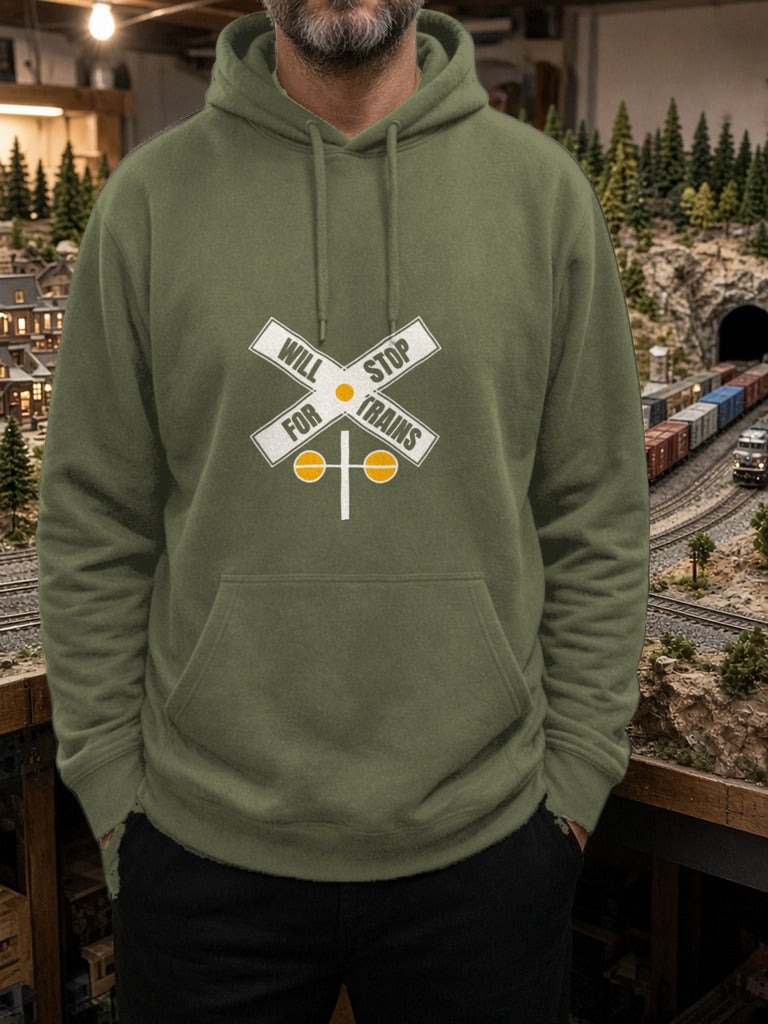 Will Stop For Trains Hoodie – Military Green