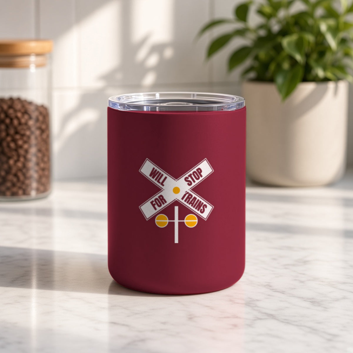 Will Stop For Trains Insulated Tumbler 10oz – Maroon