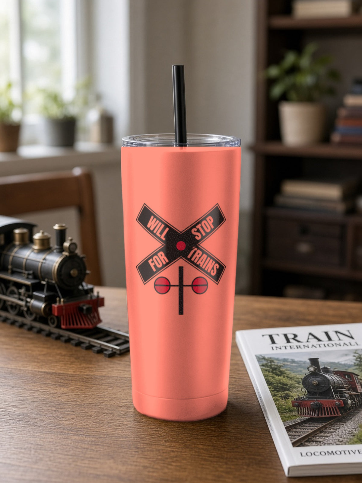 Will Stop For Trains Insulated Tumbler 20oz – Coral